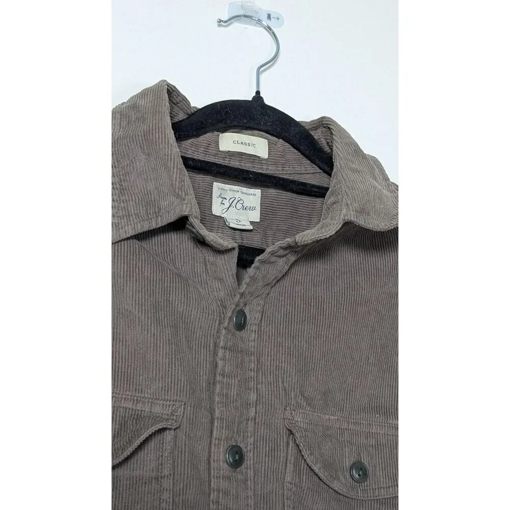 J.Crew Garment Dyed Corduroy Workshirt Brown Cotton Button Front Classic Small